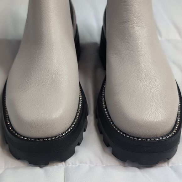 Karl Lagerfeld Size 9 Mayde Cream Leather And Rhinestone Trimmed Boots, NEW - Picture 6 of 14